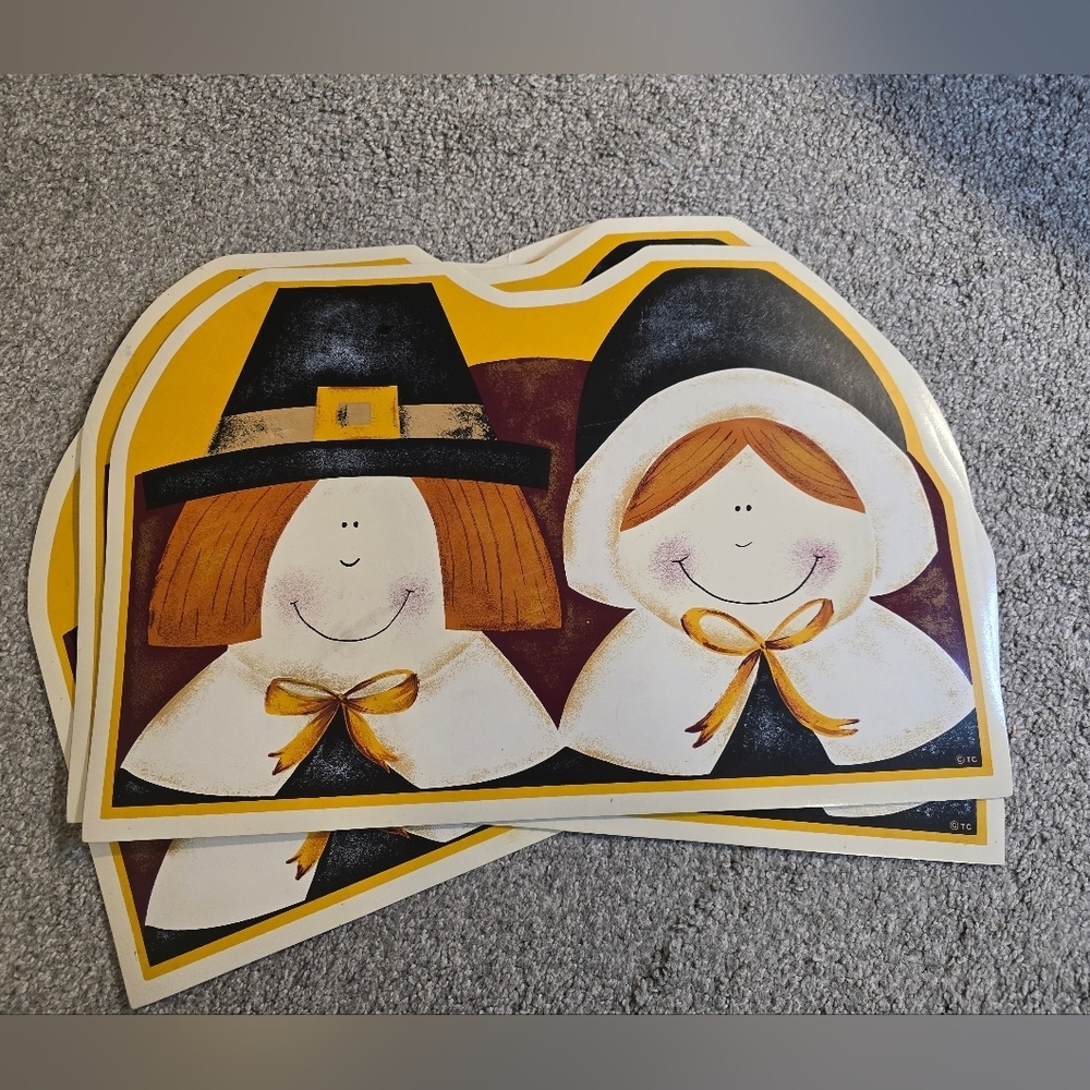 Pilgrim Vinyl Harvest Placemats Set of 4 Thanksgiving Fall Vintage